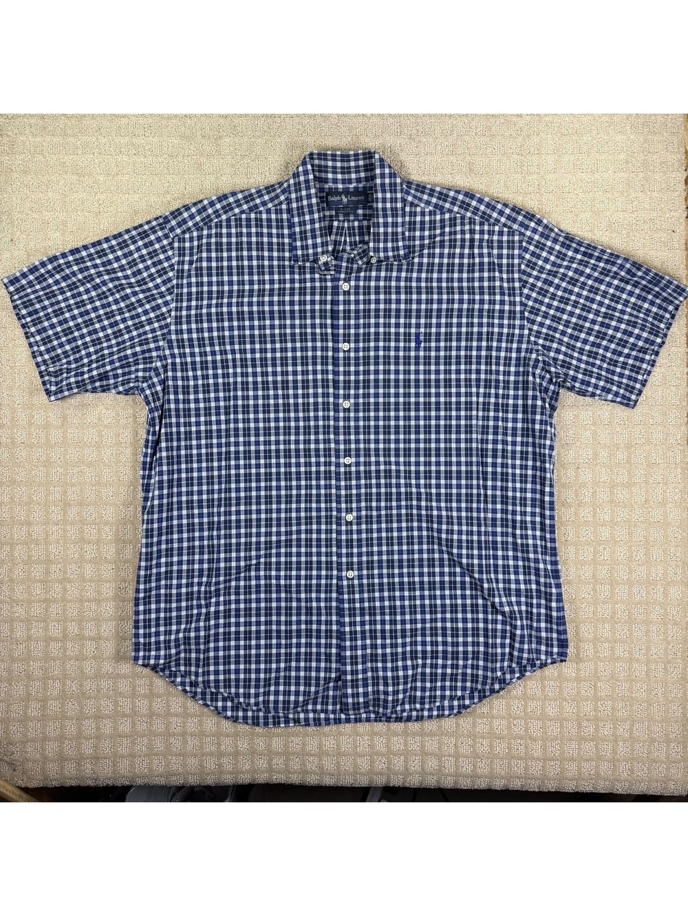 Ralph Lauren Blake Blue Plaid Short Sleeve Button Up Shirt L